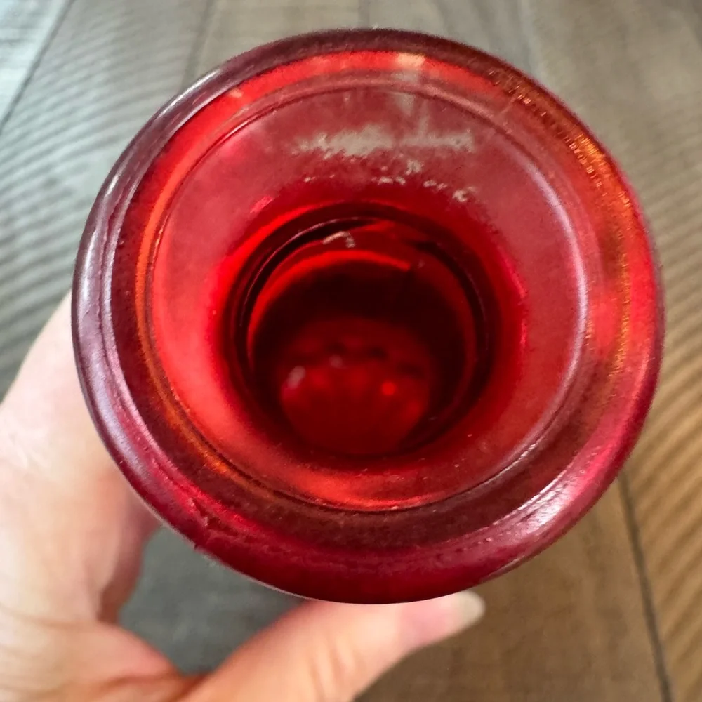 Vintage Red Glass Mini Vase - Rustic Tabletop Decor